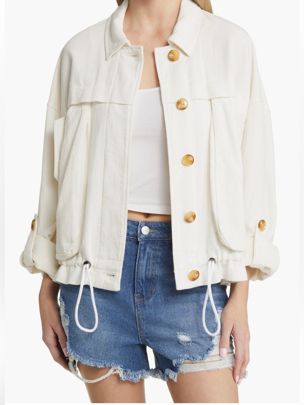 Blank NYC Cotton & Linen Utility Jacket in Off-White